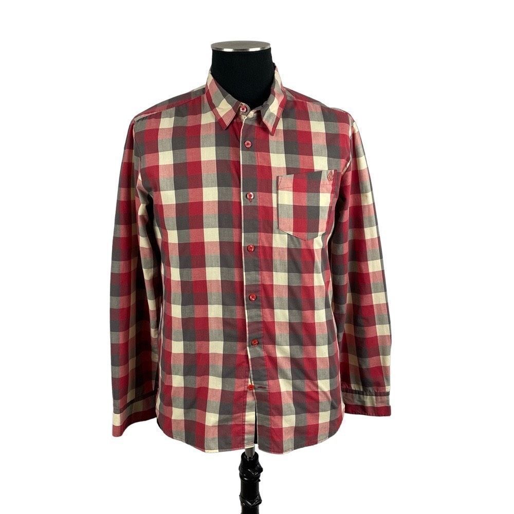 Volcom Checkered Cotton Blend Button Front Shirt … - image 1